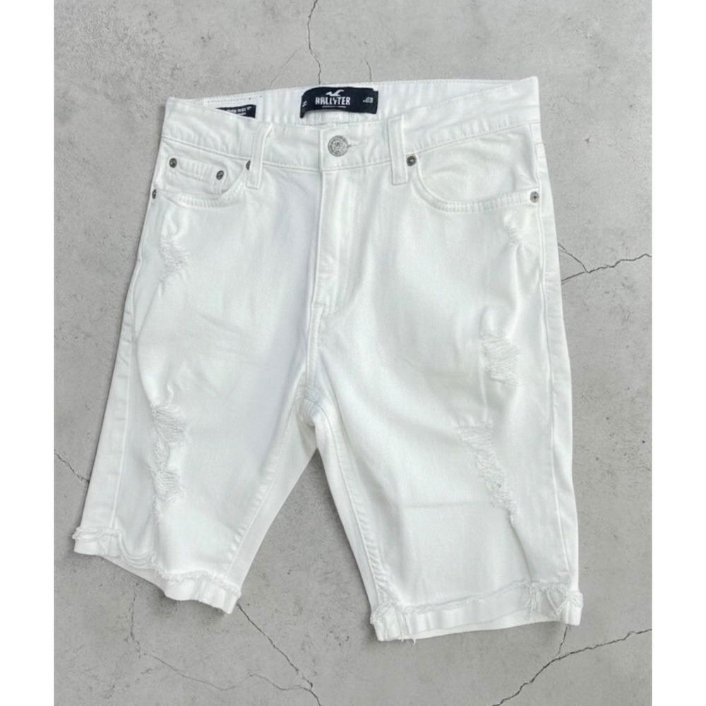 Hollister Womens Skinny Denim Shorts White Distressed Epic Flex Size 29 9 Inch